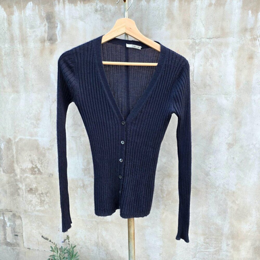 Prada navy ribbed cashmere and silk blend cardigan